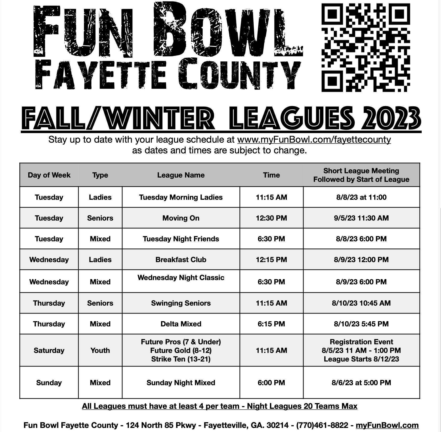 2023 Fun Bowl Fayette County League Schedule