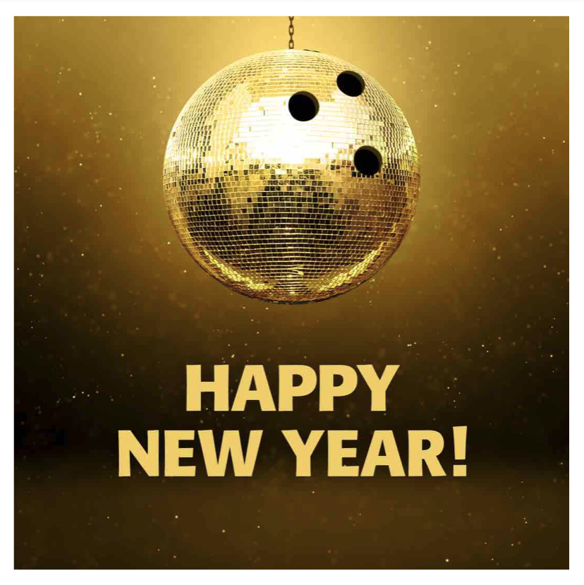 Gold disco bowling ball celebrating the New Year